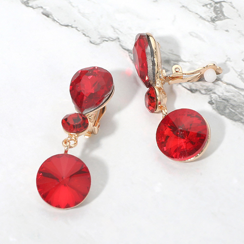 Madeline Love Red Round Crystal Drop Evening Clip On Earrings
