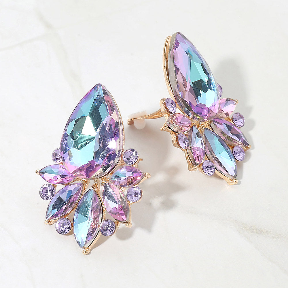 Madeline Love Vitrail Light Teardrop Stone Cluster Accent Marquise Stone Embellished Evening Clip On Earrings