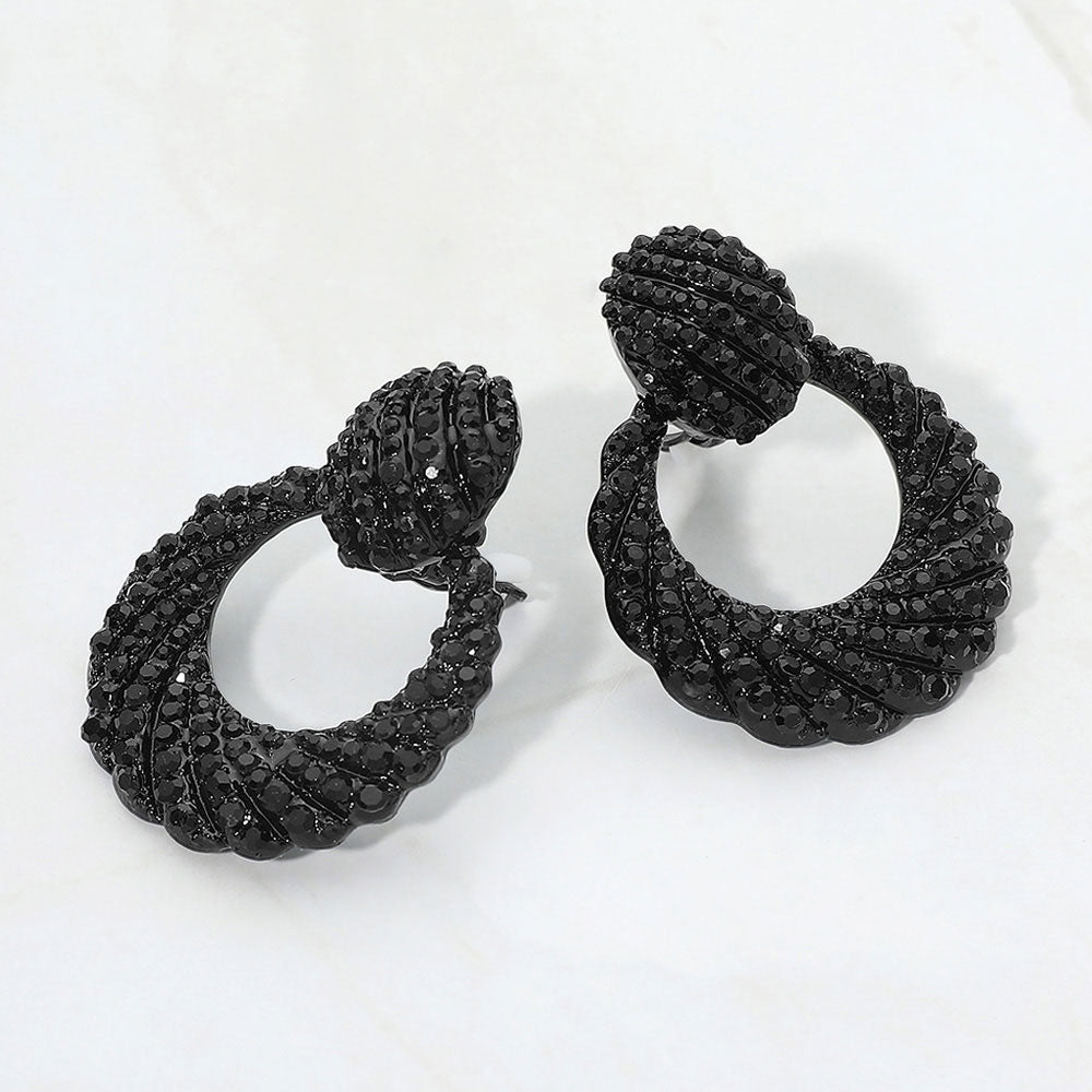 Madeline Love Jet Black Rhinestone Pave Open Ring Door Knocker Clip On Earrings