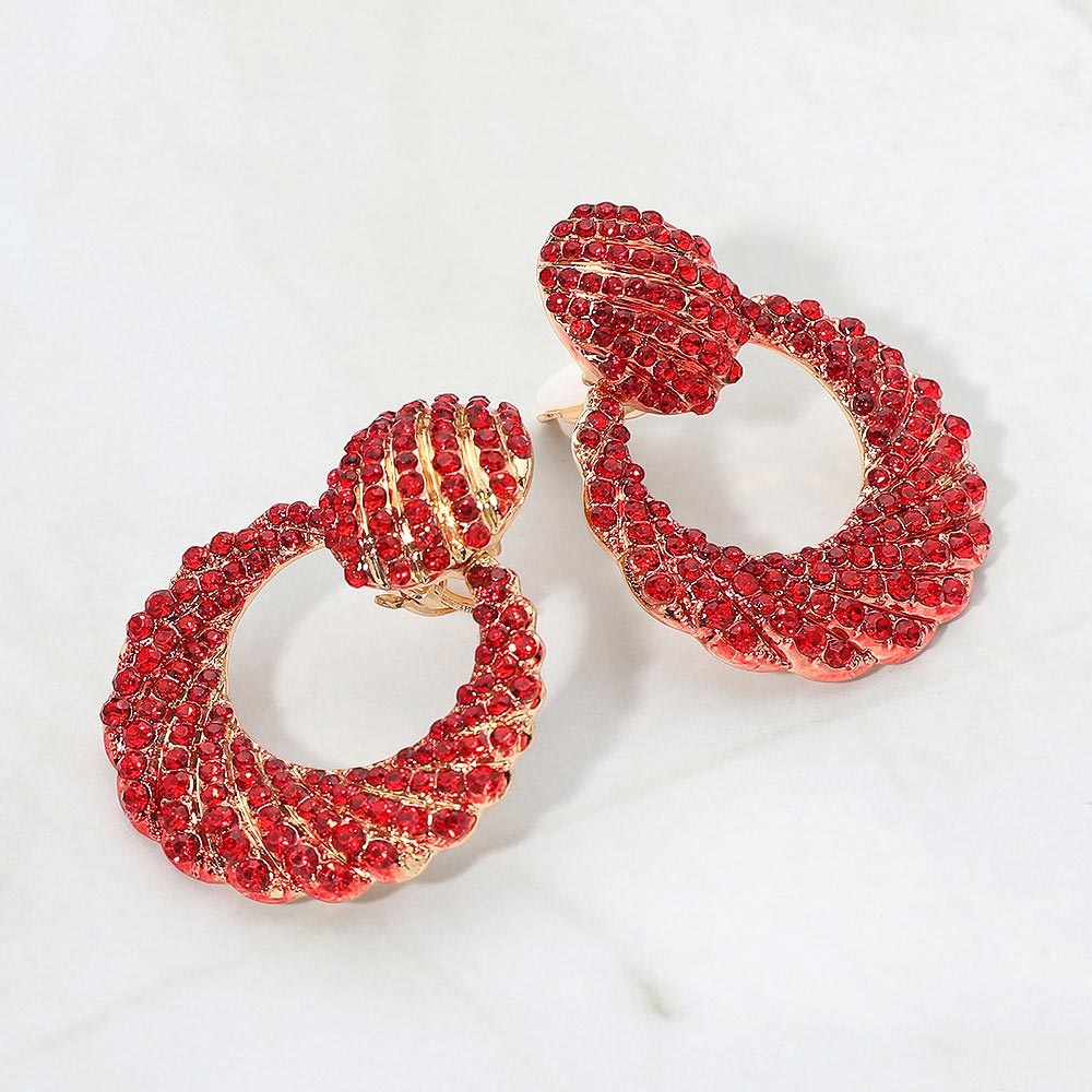 Madeline Love Red Rhinestone Pave Open Ring Door Knocker Clip On Earrings