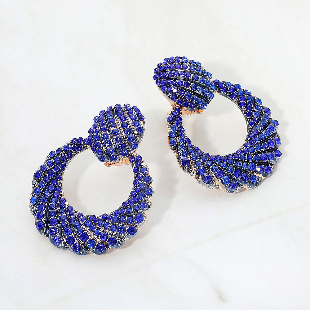 Madeline Love Sapphire Rhinestone Pave Open Ring Door Knocker Clip On Earrings