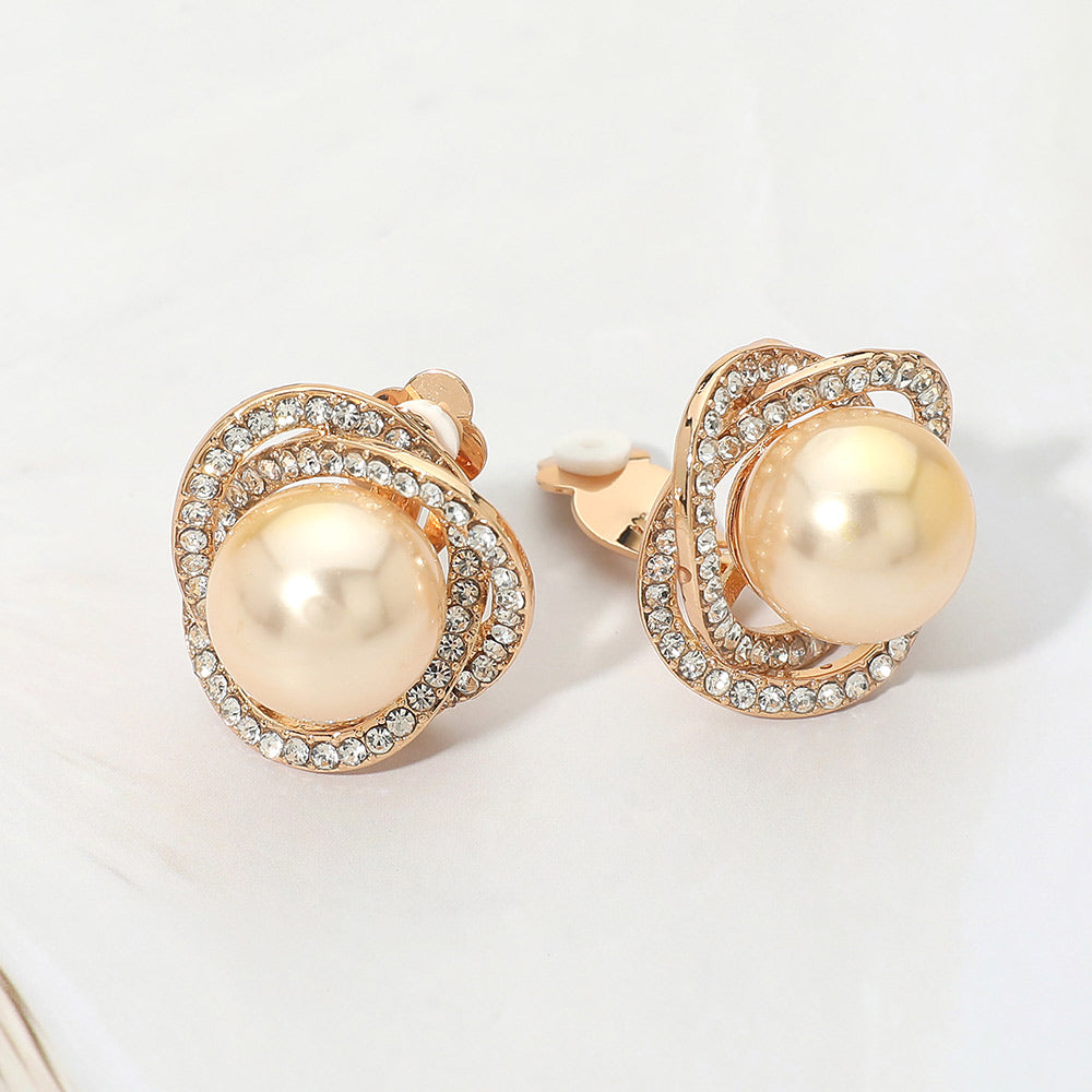 Madeline Love Topaz Rhinestone Pave Double Halo Pearl Accent Clip On Earrings