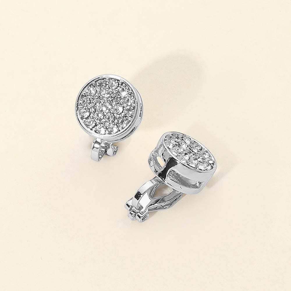 Madeline Love Clear, Rhodium Crystal Cluster Round Clip On Earrings