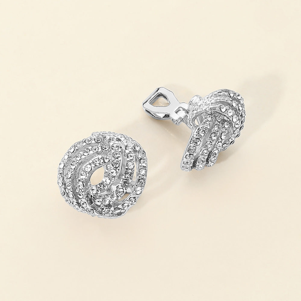 Madeline Love Clear, Rhodium Crystal Swirl Round Clip On Earrings
