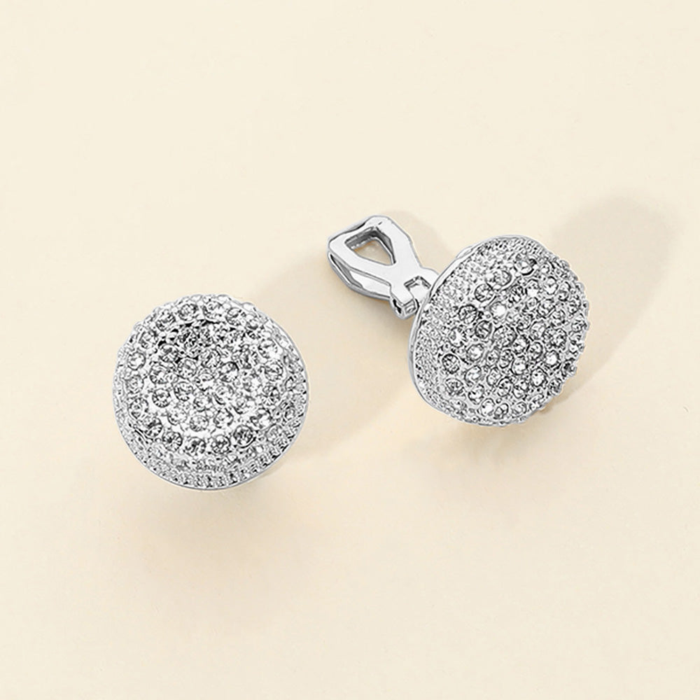 Madeline Love Clear, Rhodium Crystal Round Medallion Clip On Earrings