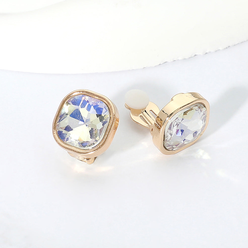 Madeline Love AB, Gold, Light Square Cut Gem Evening Stud Clip On Earrings
