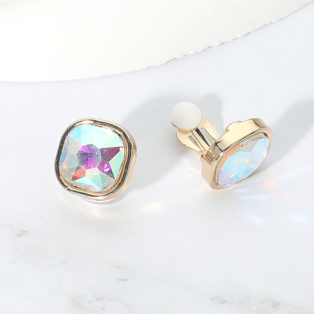 Madeline Love AB, Gold Square Cut Gem Evening Stud Clip On Earrings