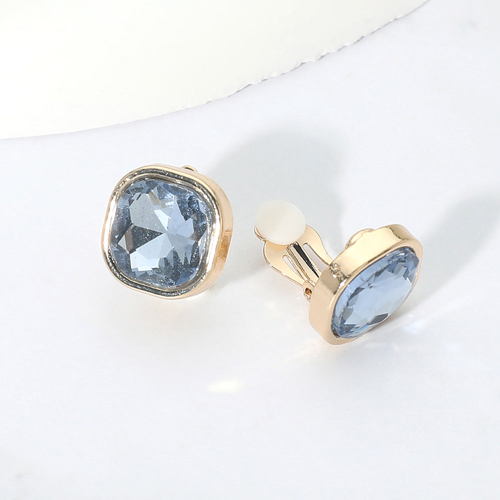 Madeline Love Blue, Gold, Gray Square Cut Gem Evening Stud Clip On Earrings