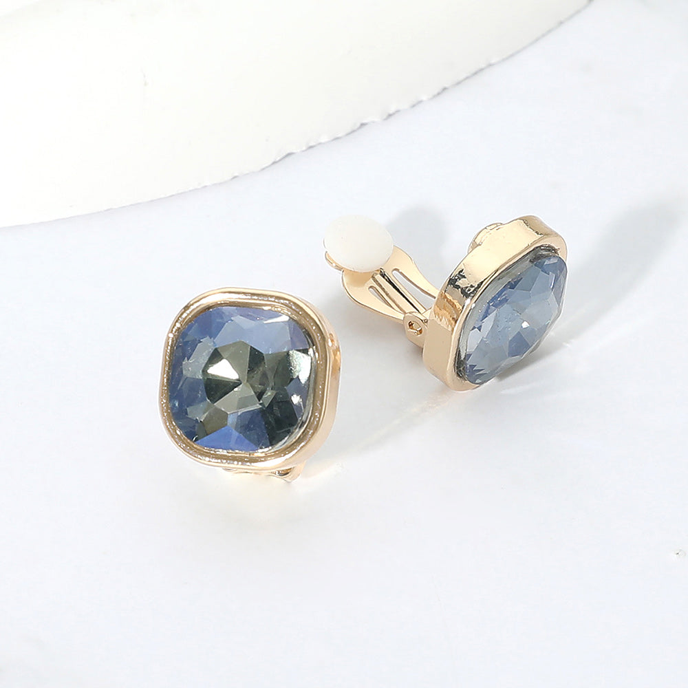 Madeline Love Gold, Gray Square Cut Gem Evening Stud Clip On Earrings