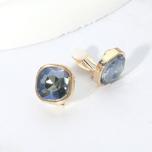Madeline Love Gold, Gray Square Cut Gem Evening Stud Clip On Earrings