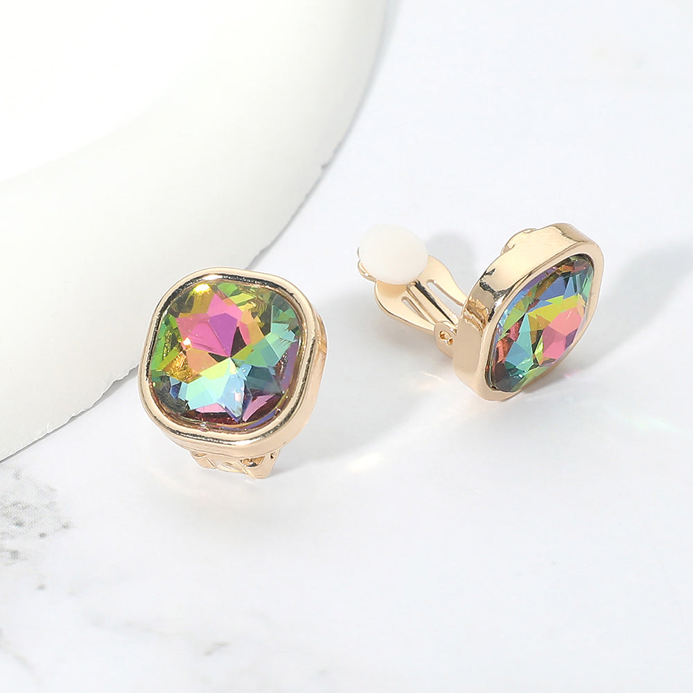 Madeline Love Gold, Vitrail Medium Square Cut Gem Evening Stud Clip On Earrings
