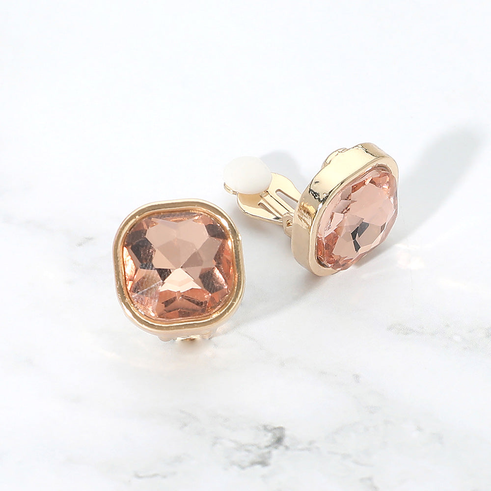 Madeline Love Gold, Peach Square Cut Gem Evening Stud Clip On Earrings