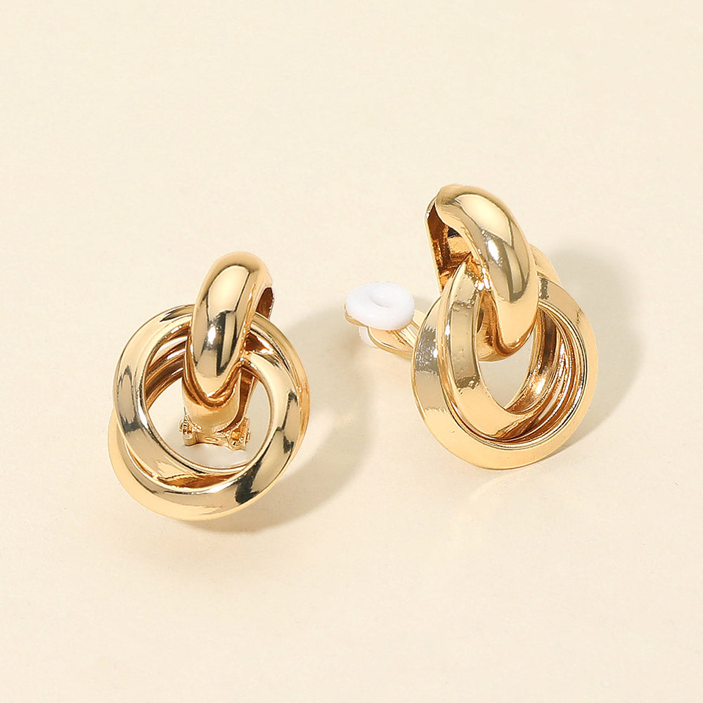 Madeline Love Gold Metal Interlocking Door Knocker Clip On Earrings