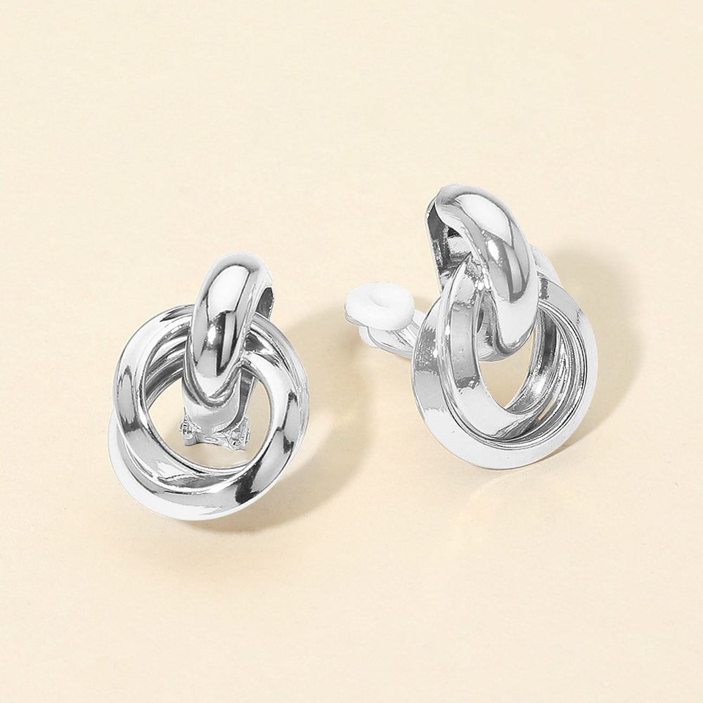 Madeline Love Rhodium Metal Interlocking Door Knocker Clip On Earrings