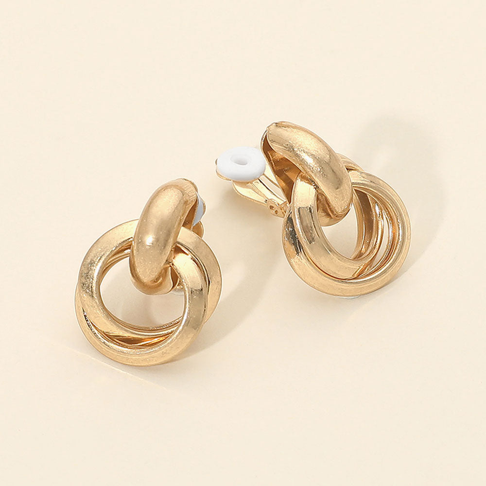 Madeline Love Worn Gold Metal Interlocking Door Knocker Clip On Earrings