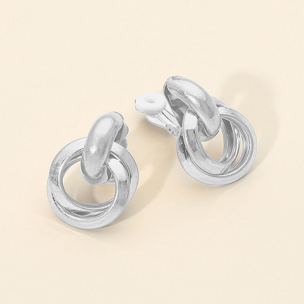 Madeline Love Worn Silver Metal Interlocking Door Knocker Clip On Earrings