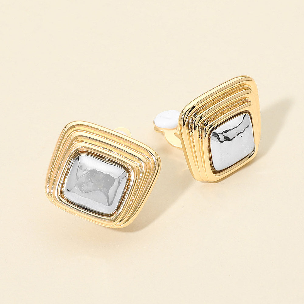 Madeline Love Gold, Two Tone Two Tone Metal Square Clip On Earrings