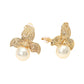 Madeline Love Gold Textured Metal Floral Pearl Drop Clip On Earrings - desc