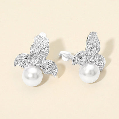 Madeline Love Rhodium Textured Metal Floral Pearl Drop Clip On Earrings