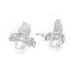 Madeline Love Rhodium Textured Metal Floral Pearl Drop Clip On Earrings - desc