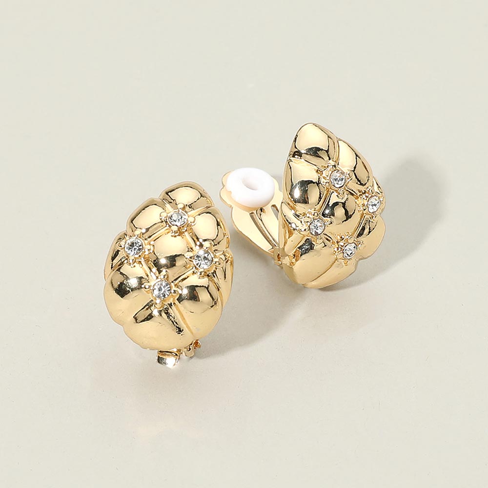 Madeline Love Clear, Gold Rhinestone Accent Textured Metal Dome Clip On Earrings