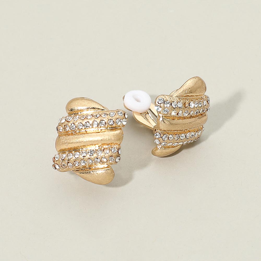 Madeline Love Clear, Worn Gold Bold Abstract Rhinestone Pave Accent Clip On Earrings