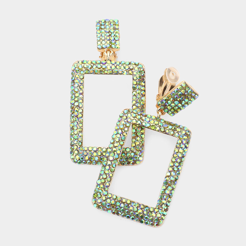 Madeline Love Vitrail Medium Rhinestone Embellished Open Rectangle Dangle Evening Earrings