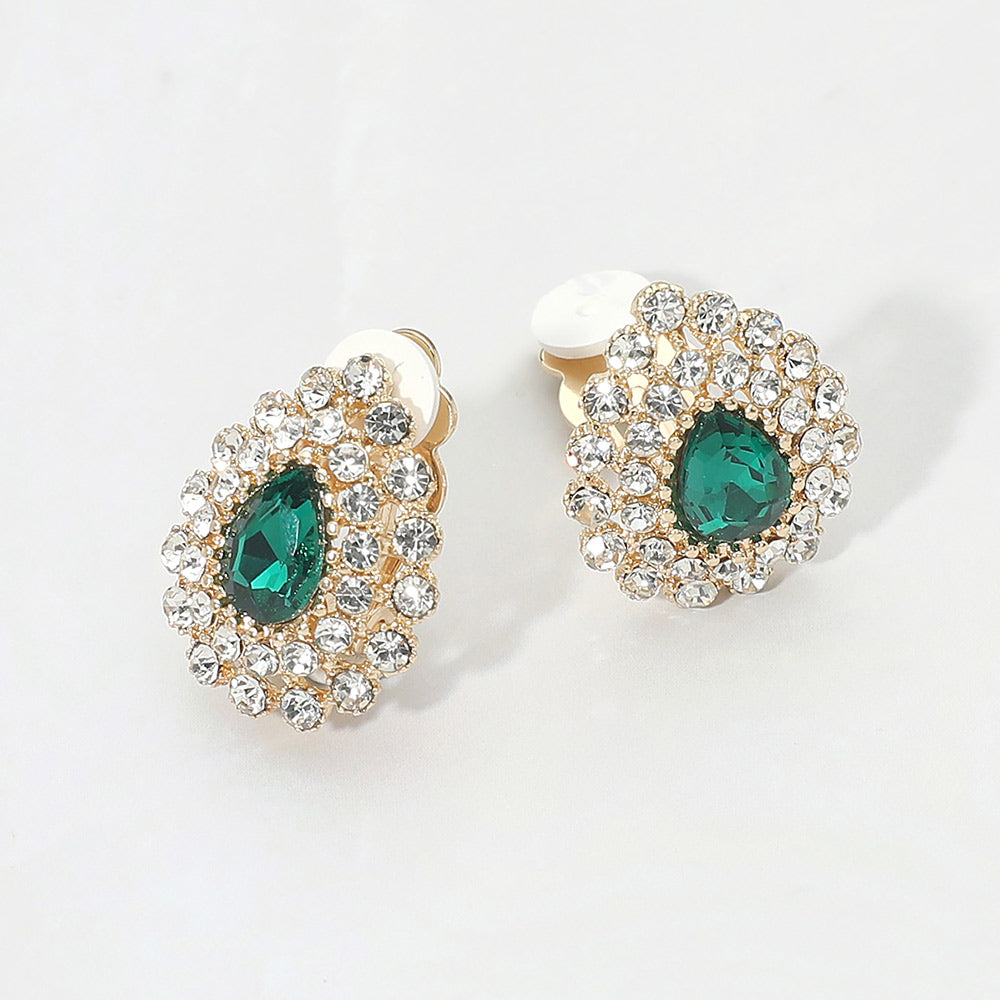 Madeline Love Gold, Green Teardrop Cluster Evening Clip On Earrings