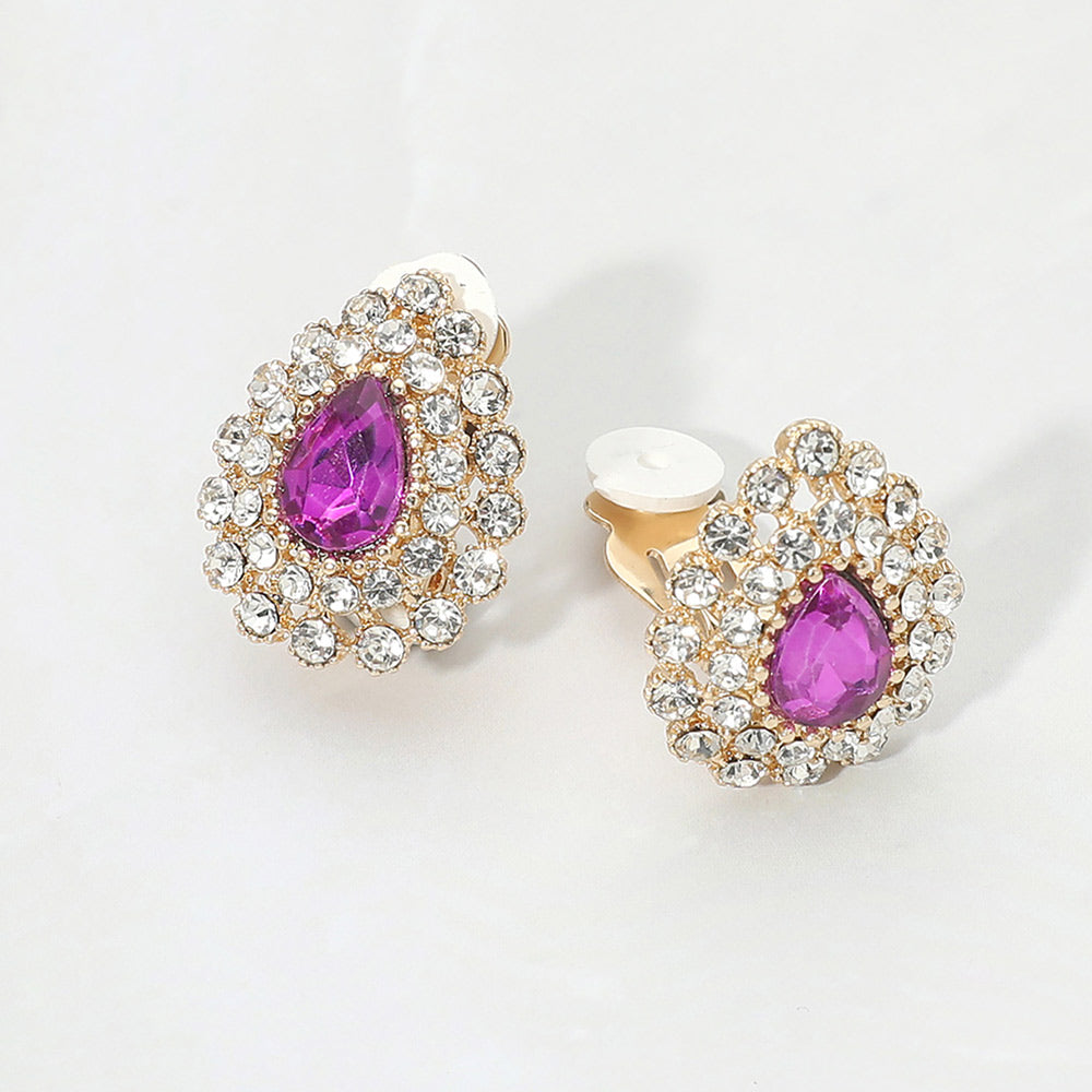 Madeline Love Gold, Purple Teardrop Cluster Evening Clip On Earrings