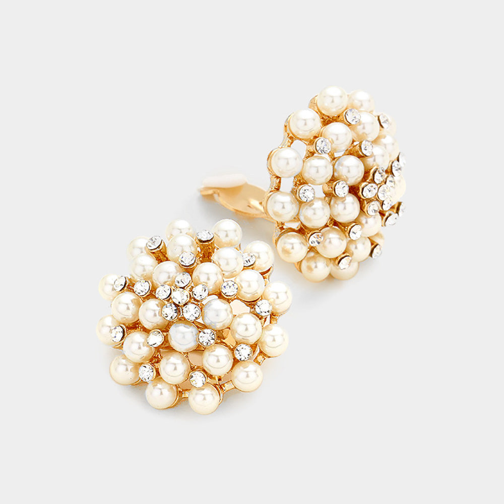 Madeline Love Cream Floral Pearl Clip on Earrings