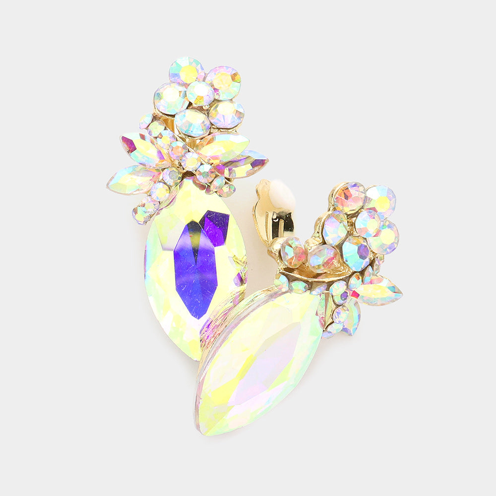 Madeline Love AB, Gold Marquise Stone Accented Clip on Evening Earrings