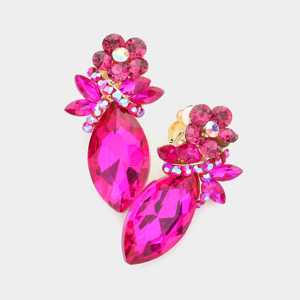 Madeline Love Fuchsia Marquise Stone Accented Clip on Evening Earrings