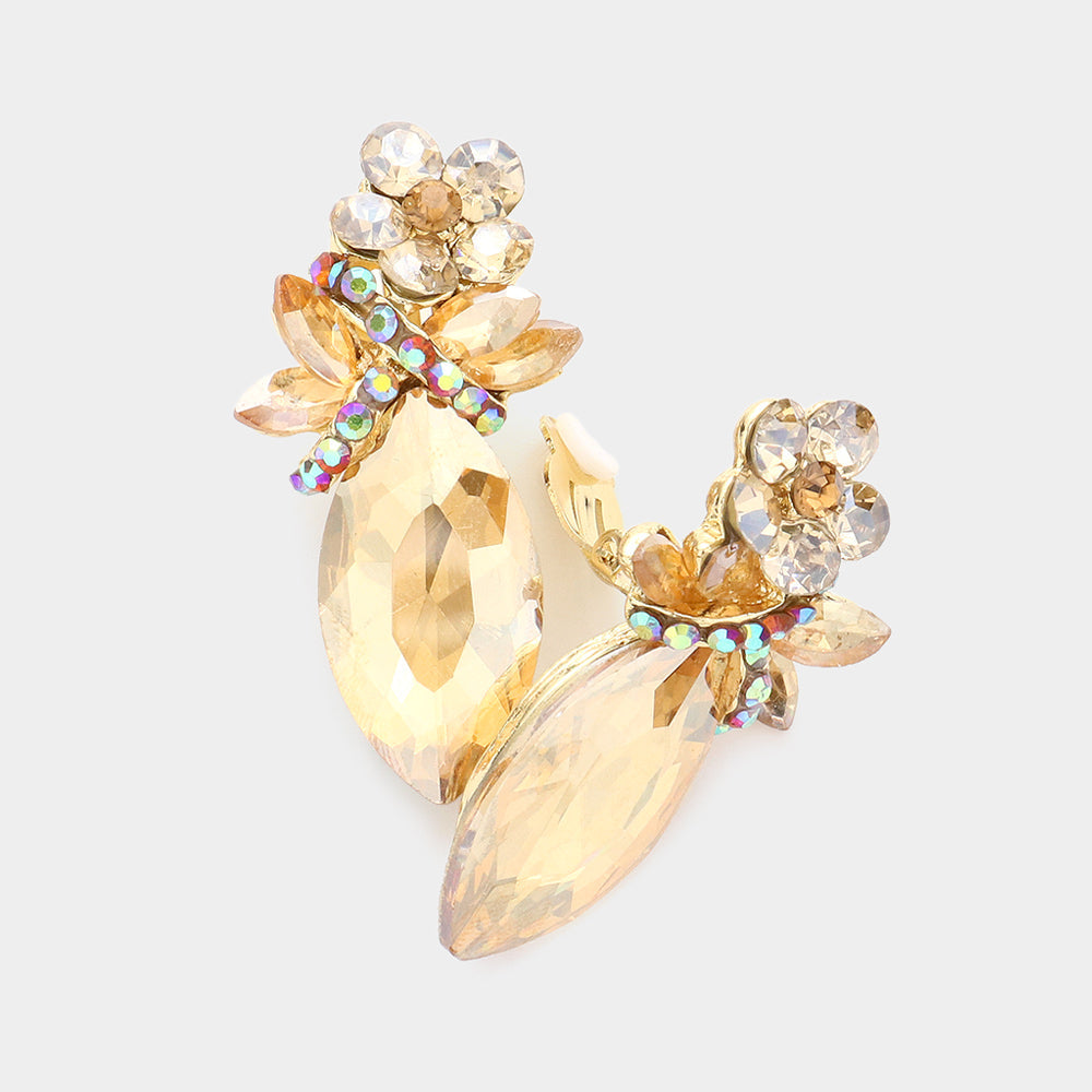 Madeline Love Lt Col Topaz Marquise Stone Accented Clip on Evening Earrings