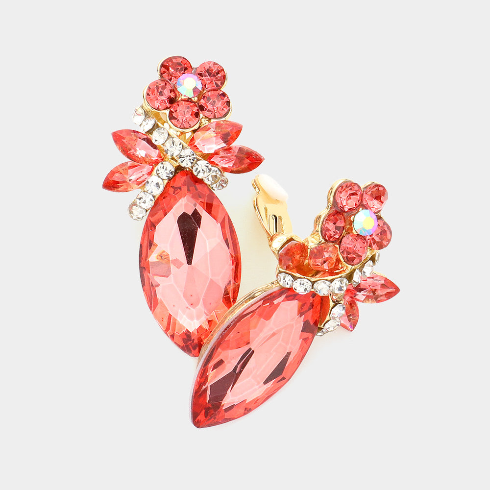 Madeline Love Coral Marquise Stone Accented Clip on Evening Earrings