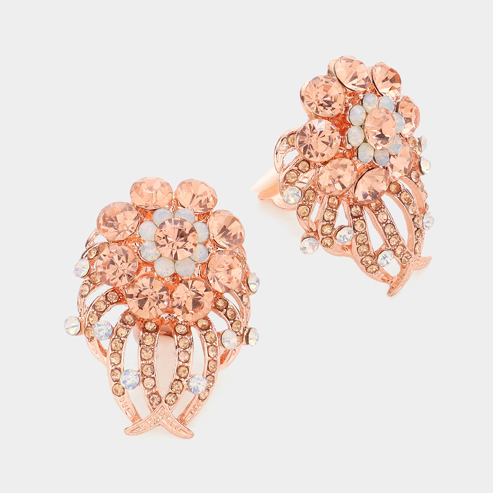 Madeline Love Peach Floral Rhinestone Clip On Earrings
