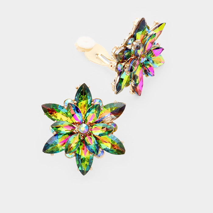 Madeline Love Vitrail Medium Crystal Flower Clip on Evening Earrings