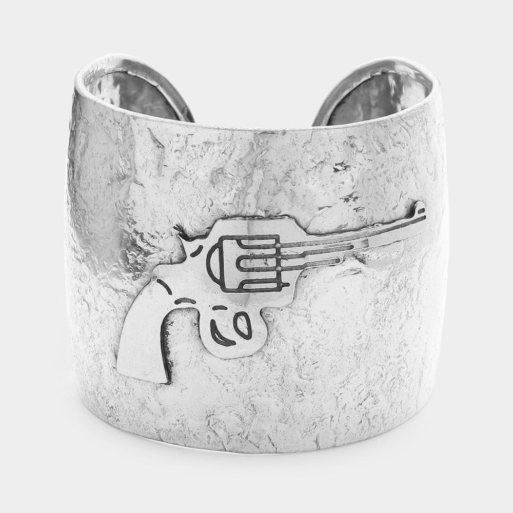 Madeline Love Silver Hammered Wide Metal Gun Cuff Bracelet - Bracelets