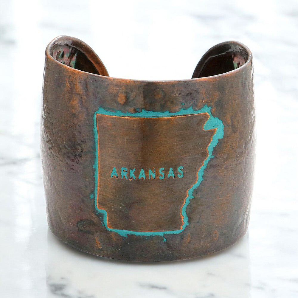 Madeline Love Copper Burnished Arkansas State map Hammered Wide Metal Cuff Bracelet - Bracelets