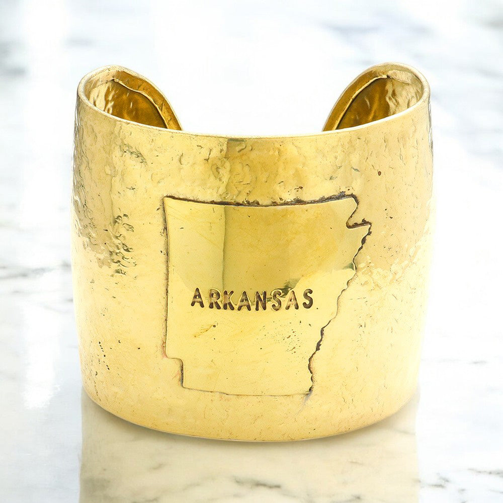 Madeline Love Gold Arkansas State map Hammered Wide Metal Cuff Bracelet - Bracelets