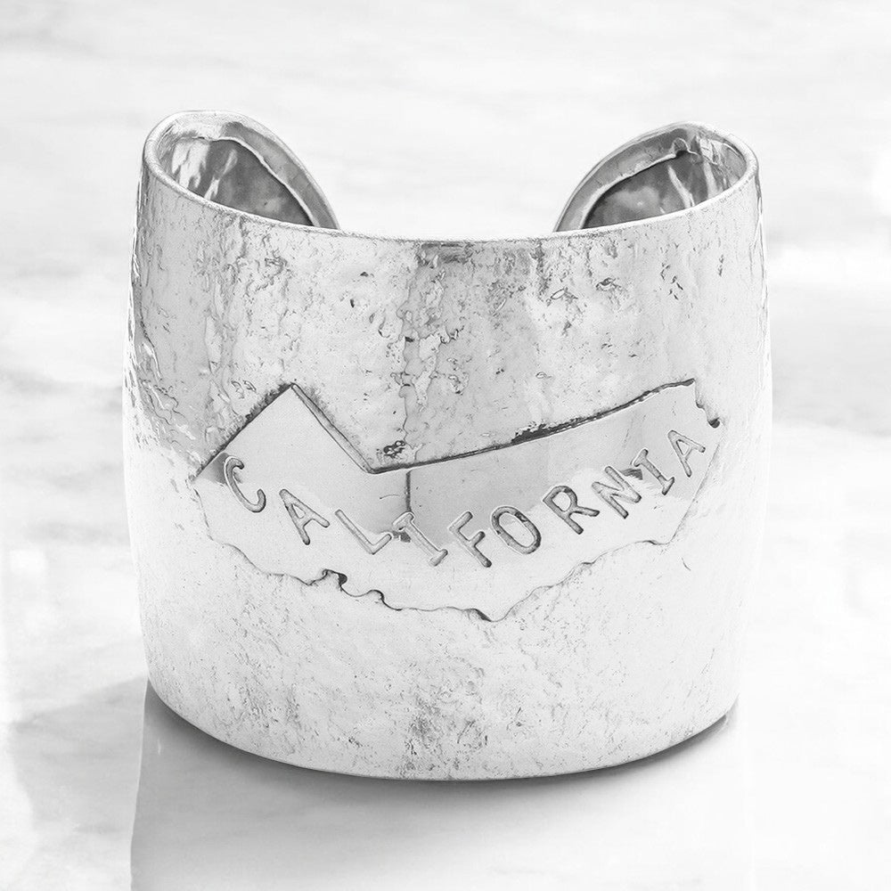 Madeline Love Silver California State map Hammered Wide Metal Cuff Bracelet - Bracelets