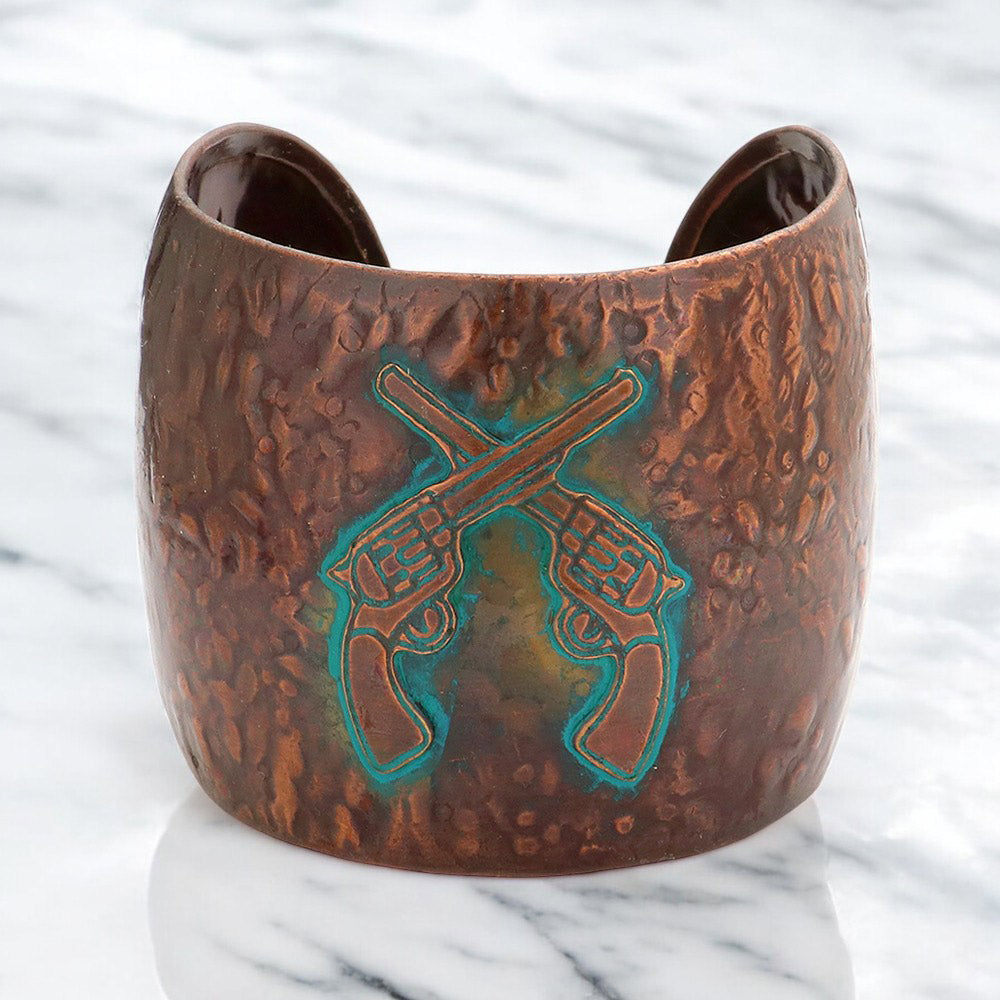 Madeline Love Copper Burnished Hammered metal crossed gun cuff bracelet - Bracelets