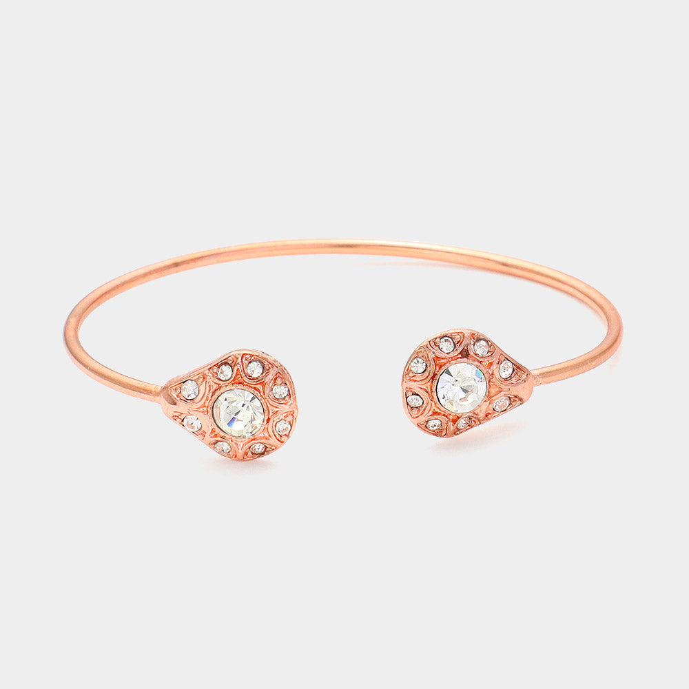 Madeline Love Clear, Rose Gold Crystal Rhinestone Metal Teardrop Cuff Bracelet - Jewelry