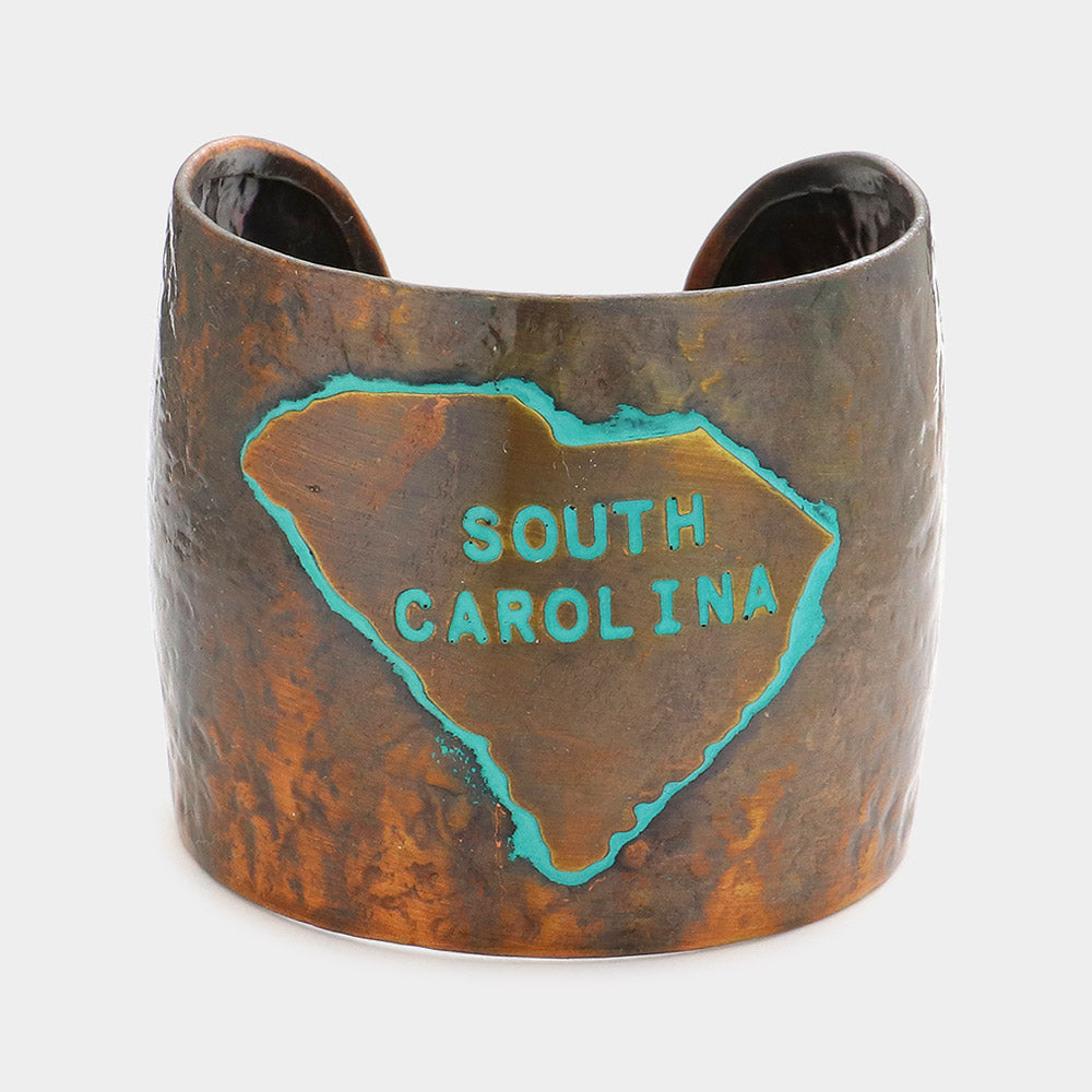 Madeline Love Chocolate South Carolina State Map Hammered Wide Metal Cuff Bracelet - Bracelets