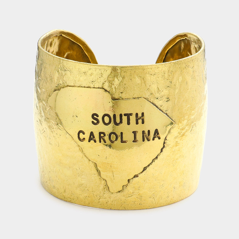 Madeline Love Gold South Carolina State Map Hammered Wide Metal Cuff Bracelet - Bracelets