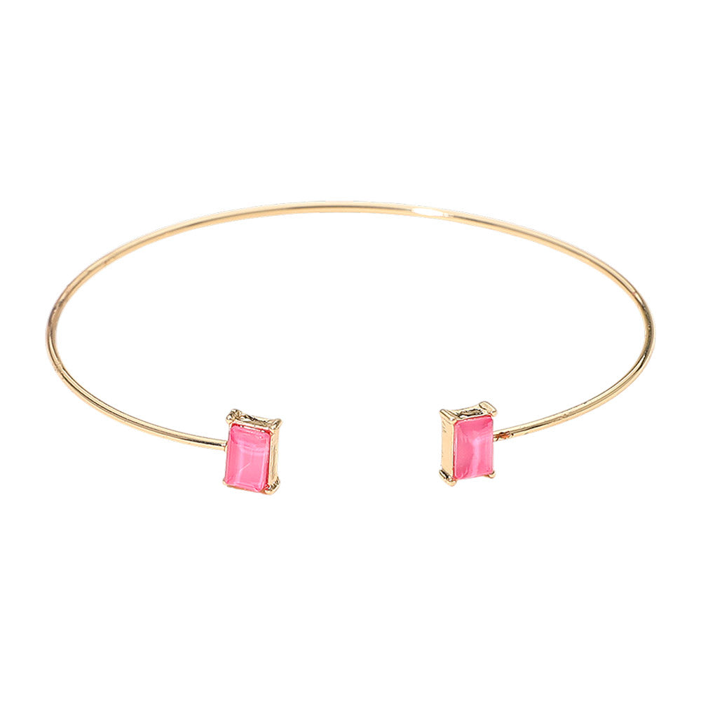 Madeline Love Fuchsia SECRET BOX_Minimal Rectangular Stone Cluster Tip Cuff Bracelet - Hair Accessories - desc