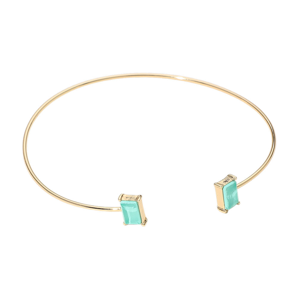 Madeline Love Mint SECRET BOX_Minimal Rectangular Stone Cluster Tip Cuff Bracelet - Hair Accessories - desc