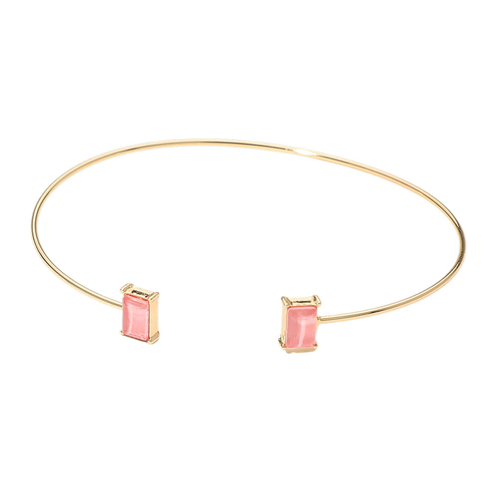 Madeline Love Pink SECRET BOX_Minimal Rectangular Stone Cluster Tip Cuff Bracelet - Hair Accessories - desc
