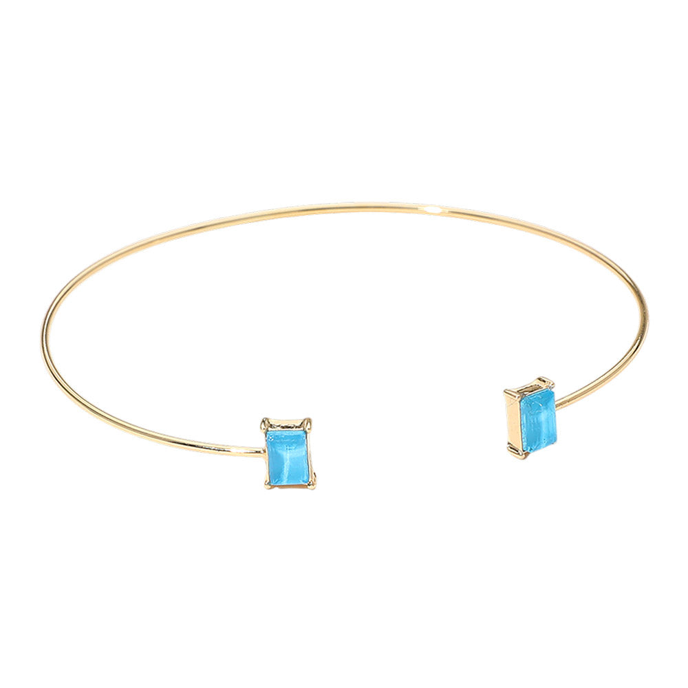 Madeline Love Turquoise SECRET BOX_Minimal Rectangular Stone Cluster Tip Cuff Bracelet - Hair Accessories - extra