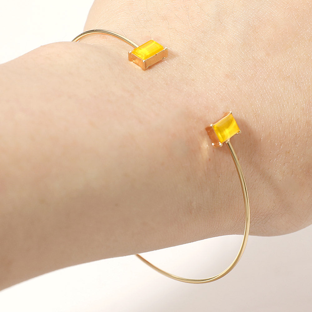 Madeline Love Yellow SECRET BOX_Minimal Rectangular Stone Cluster Tip Cuff Bracelet - Hair Accessories