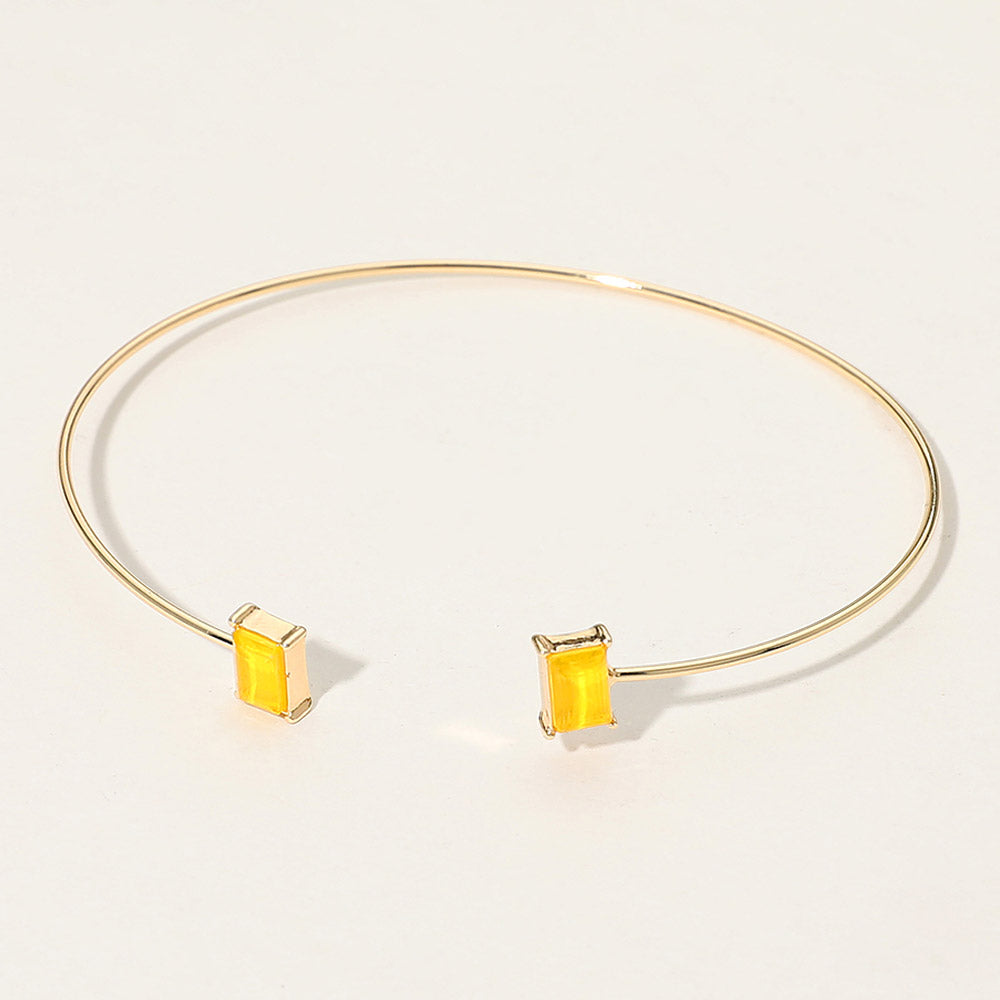 Madeline Love Yellow SECRET BOX_Minimal Rectangular Stone Cluster Tip Cuff Bracelet - Hair Accessories - desc